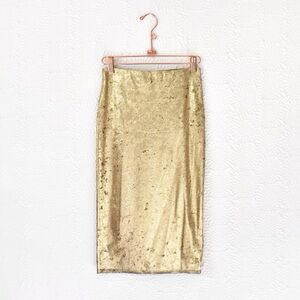 Topshop Gold Foil Velvet Tube Skirt